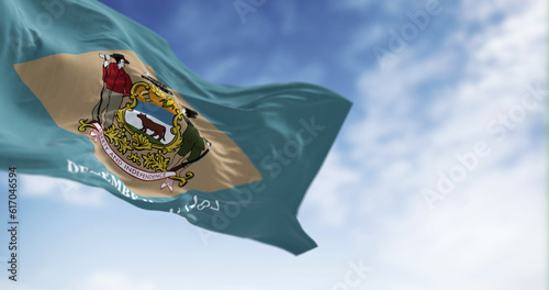 Close-up view of the Delaware state flag fluttering photo