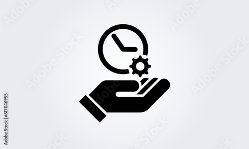 Time management icon. clock with cog wheel hand. Concept study, process,work Business gear. Vector illustration