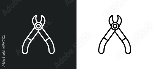tooth pliers line icon in white and black colors. tooth pliers flat vector icon from tooth pliers collection for web, mobile apps and ui.