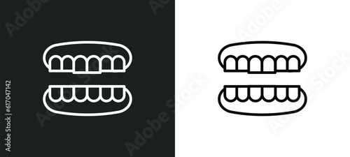 dentures line icon in white and black colors. dentures flat vector icon from dentures collection for web, mobile apps and ui.