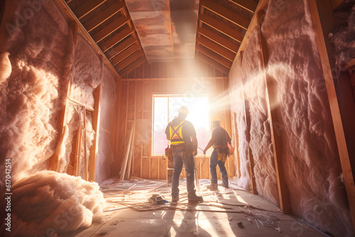 A construction crew installing insulation in the walls of a residential property ai generated art