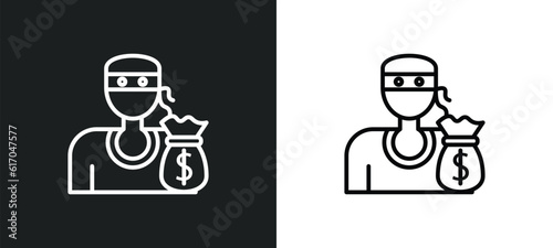 theft line icon in white and black colors. theft flat vector icon from theft collection for web, mobile apps and ui.