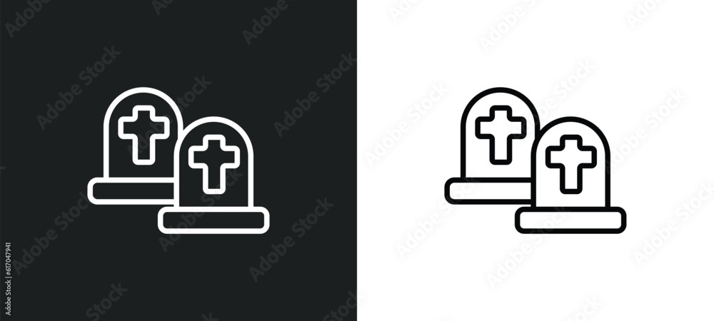 cemetery line icon in white and black colors. cemetery flat vector icon from cemetery collection for web, mobile apps and ui. cemetery line icon in white and black colors. cemetery flat vector icon from cemetery collection for web, mobile apps and ui.