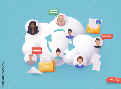 People connecting online and working from home for their corporate company, remote working and networks concept. 3D Web Vector Illustrations.