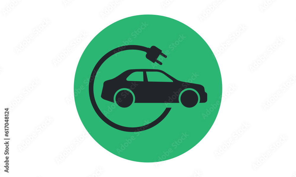 Electric car icon symbol, charging station, battery power and plug logotype, Eco friendly vehicle concept, Vector illustration Electric car icon symbol, charging station, battery power and plug logotype, Eco friendly vehicle concept, Vector illustration