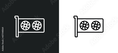 video card line icon in white and black colors. video card flat vector icon from video card collection for web, mobile apps and ui.