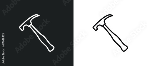 brick hammer line icon in white and black colors. brick hammer flat vector icon from brick hammer collection for web, mobile apps and ui.