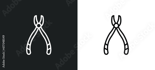 plier line icon in white and black colors. plier flat vector icon from plier collection for web, mobile apps and ui.