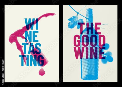 retro halftone style illustration for wine designs