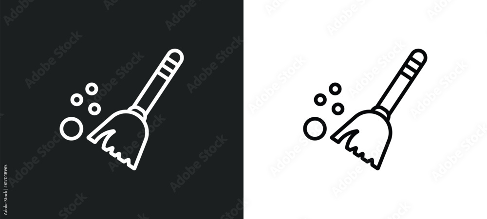 sweeping broom line icon in white and black colors. sweeping broom flat vector icon from sweeping broom collection for web, mobile apps and ui. sweeping broom line icon in white and black colors. sweeping broom flat vector icon from sweeping broom collection for web, mobile apps and ui.