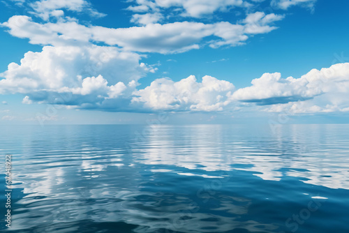 Calming summer natural marine blue background . sea and sky with white clouds photography