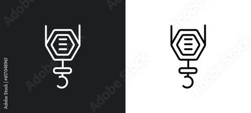 pulley hook line icon in white and black colors. pulley hook flat vector icon from pulley hook collection for web, mobile apps and ui.