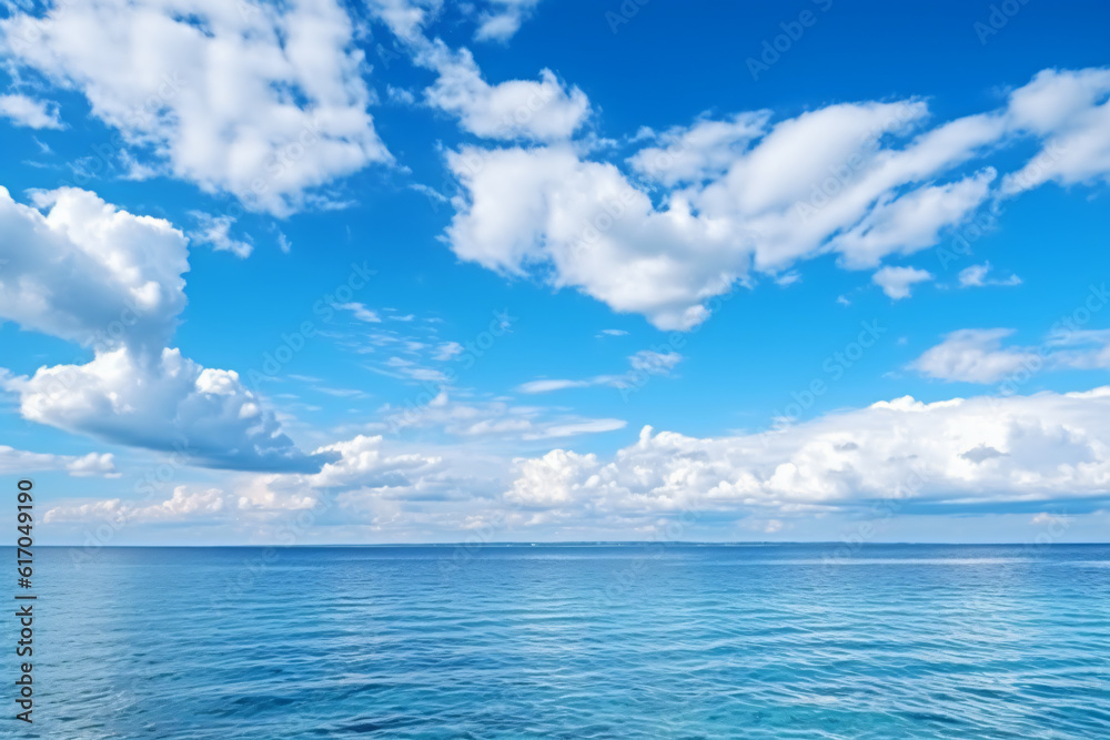 Calming summer natural marine blue background . sea and sky with white clouds photography