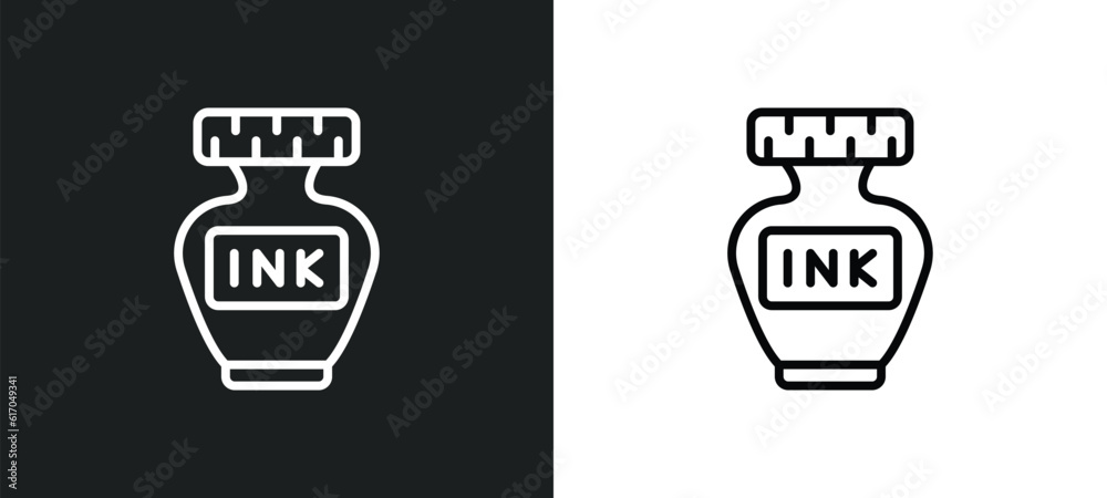ink bottle line icon in white and black colors. ink bottle flat vector icon from ink bottle collection for web, mobile apps and ui. ink bottle line icon in white and black colors. ink bottle flat vector icon from ink bottle collection for web, mobile apps and ui.