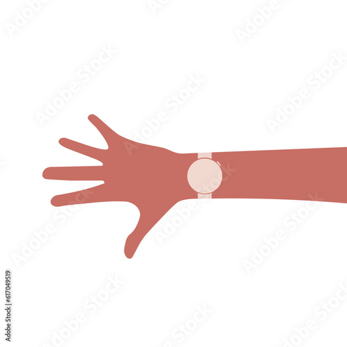 Isolated illustration of hand wear round face smartwatch or round watch, gadget wearable symbol in white background