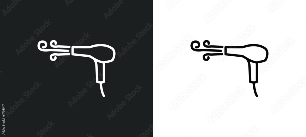 hairdryer cleanin line icon in white and black colors. hairdryer cleanin flat vector icon from hairdryer cleanin collection for web, mobile apps and ui.