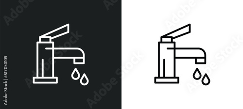 faucet cleanin line icon in white and black colors. faucet cleanin flat vector icon from faucet cleanin collection for web, mobile apps and ui.