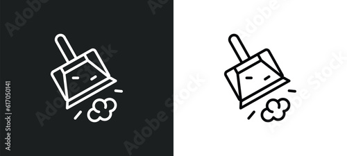 dustpan cleanin line icon in white and black colors. dustpan cleanin flat vector icon from dustpan cleanin collection for web, mobile apps and ui.