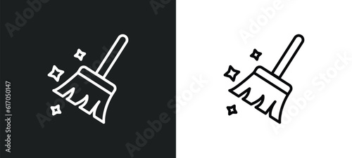 Foto broom cleanin line icon in white and black colors
