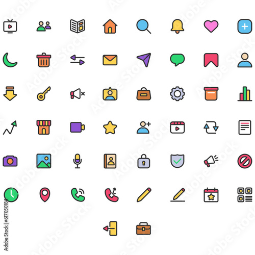 Vector of Social Media 1 Icon Set Color. Perfect for user interface, new application.