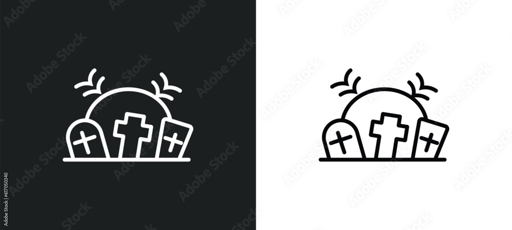 cementery line icon in white and black colors. cementery flat vector icon from cementery collection for web, mobile apps and ui.