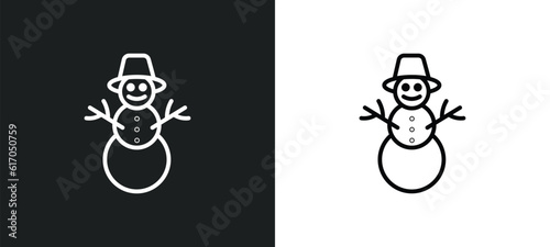 happy snowman line icon in white and black colors. happy snowman flat vector icon from happy snowman collection for web, mobile apps and ui.