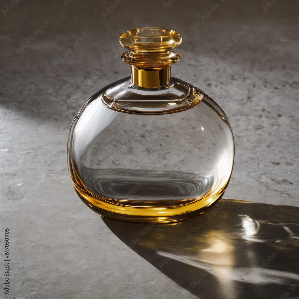 Perfume bottle with golden yellow reflections Perfume bottle with golden yellow reflections