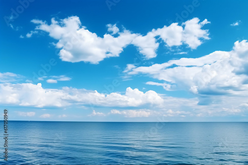 Calming summer natural marine blue background . sea and sky with white clouds photography