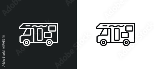 camper van line icon in white and black colors. camper van flat vector icon from camper van collection for web, mobile apps and ui.