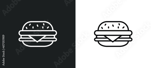basic burger line icon in white and black colors. basic burger flat vector icon from basic burger collection for web, mobile apps and ui.