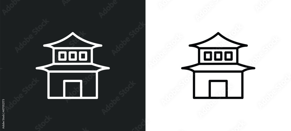 pagoda line icon in white and black colors. pagoda flat vector icon from pagoda collection for web, mobile apps and ui.