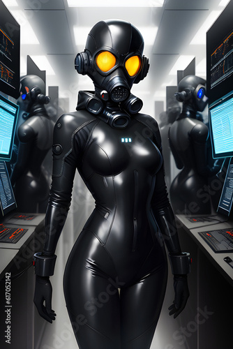 girl in latex suit and gas mask  generative ai