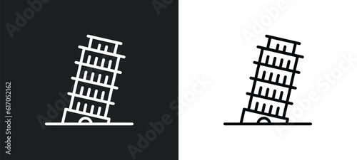 pisa tower line icon in white and black colors. pisa tower flat vector icon from pisa tower collection for web, mobile apps and ui.