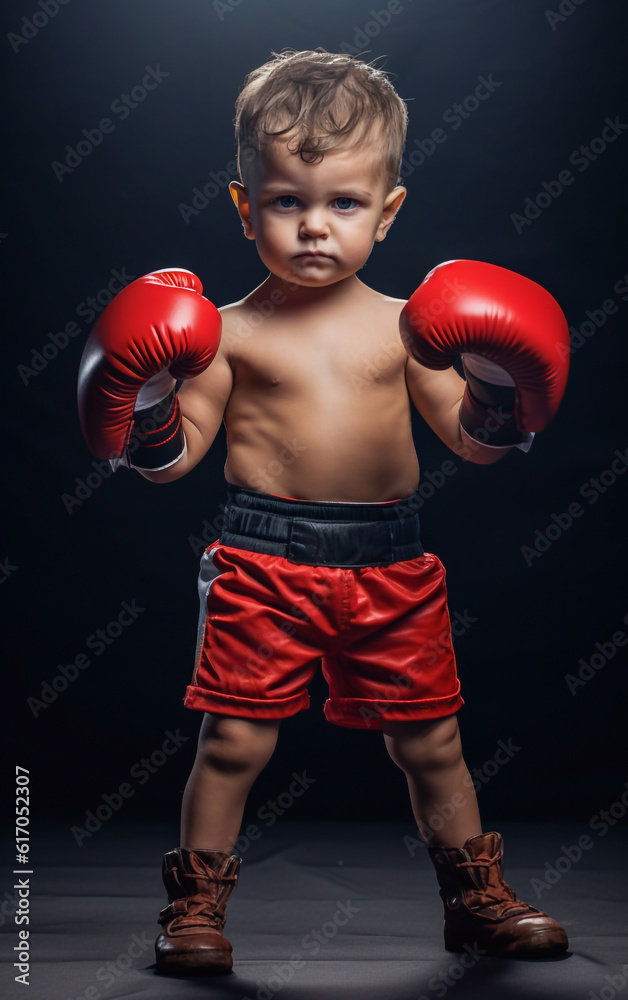 Little toddler boxer keeps his guard up in the ring Little toddler boxer keeps his guard up in the ring