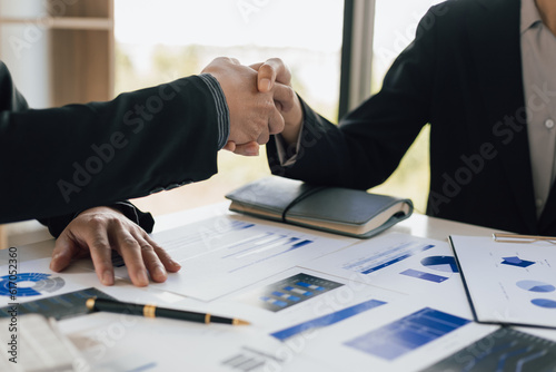 Handshake, Businessman shaking hands in a meeting and teamwork concept in business cooperation.