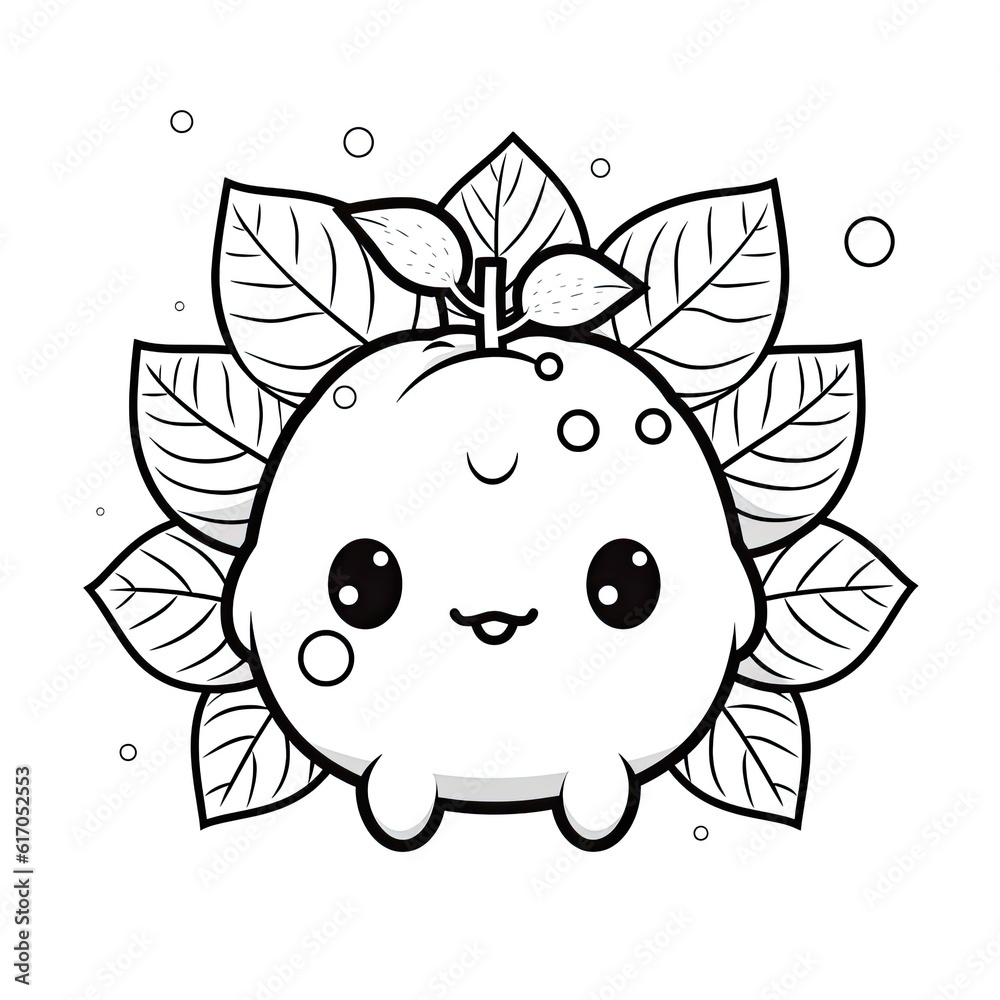 Kawaii style Lychee fruit character in coloring page style illustration. Line art painting. Generative AI Kawaii style Lychee fruit character in coloring page style illustration. Line art painting. Generative AI