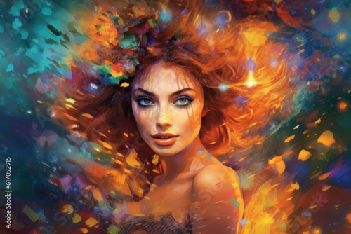 Portrait of a beautiful woman vivid colors, Generative AI