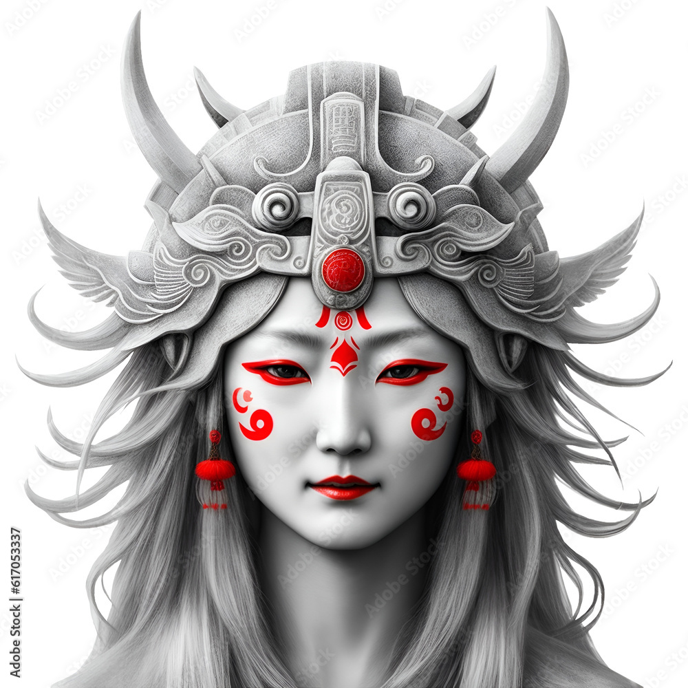 Amaterasu face statue, Japanese goddess of the sun on transparent