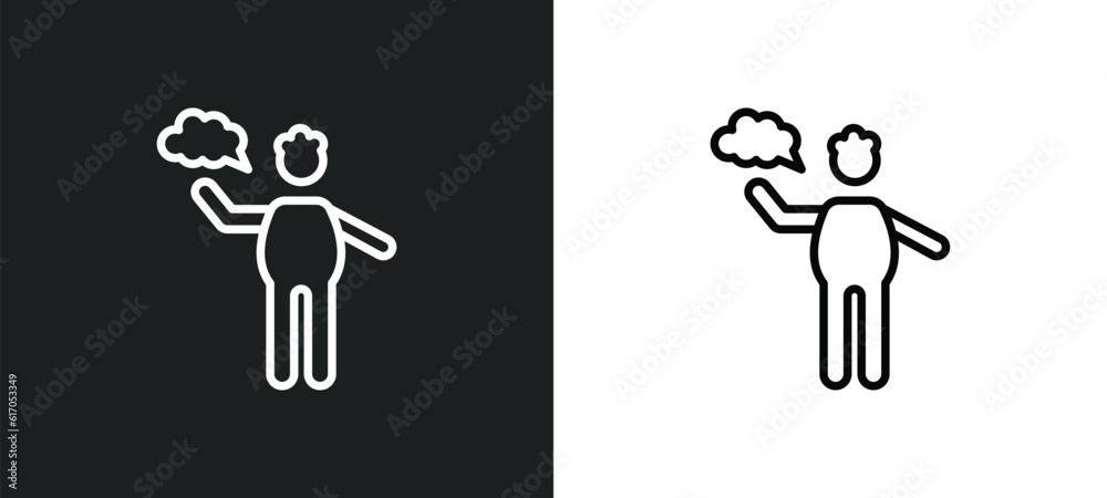 stick man speech line icon in white and black colors. stick man speech flat vector icon from stick man speech collection for web, mobile apps and ui. stick man speech line icon in white and black colors. stick man speech flat vector icon from stick man speech collection for web, mobile apps and ui.