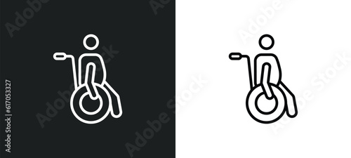 man on wheelchair line icon in white and black colors. man on wheelchair flat vector icon from man on wheelchair collection for web, mobile apps and ui.