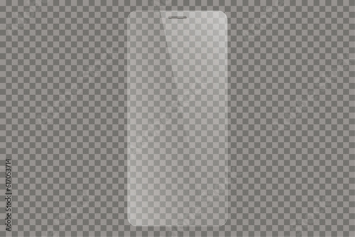 Protective glass for phone. Realistic reflection. Glass on transparent background. Vector illustration.