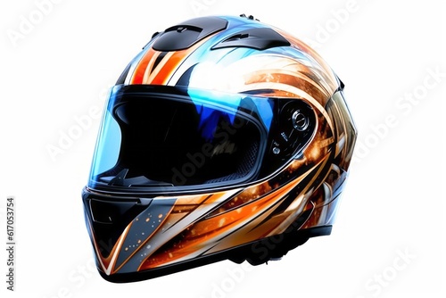 An eye-catching image displaying a one motorbike helmet on a white backdrop, appealing to individuals involved in various extreme sports and outdoor activities. Generative AI