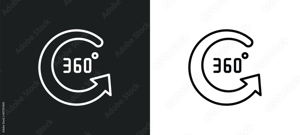 360 degree line icon in white and black colors. 360 degree flat vector icon from 360 degree collection for web, mobile apps and ui.