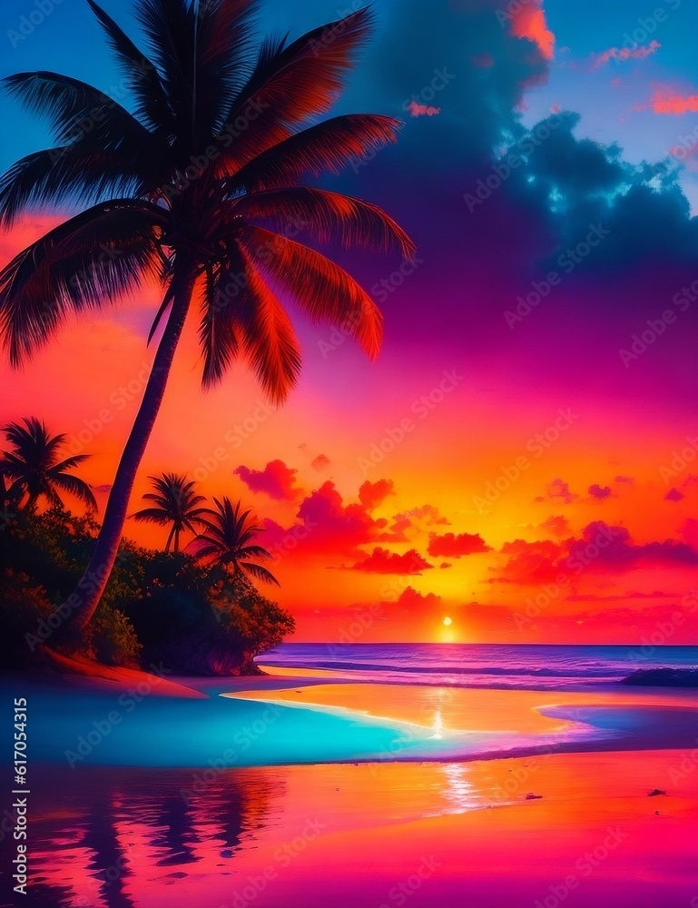 Magical hues of a tropical sunset created with generative AI