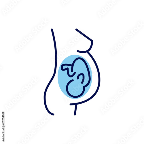 Pregnancy related vector line icon. Woman, body, kid. Isolated on white background. Vector illustration. Editable stroke