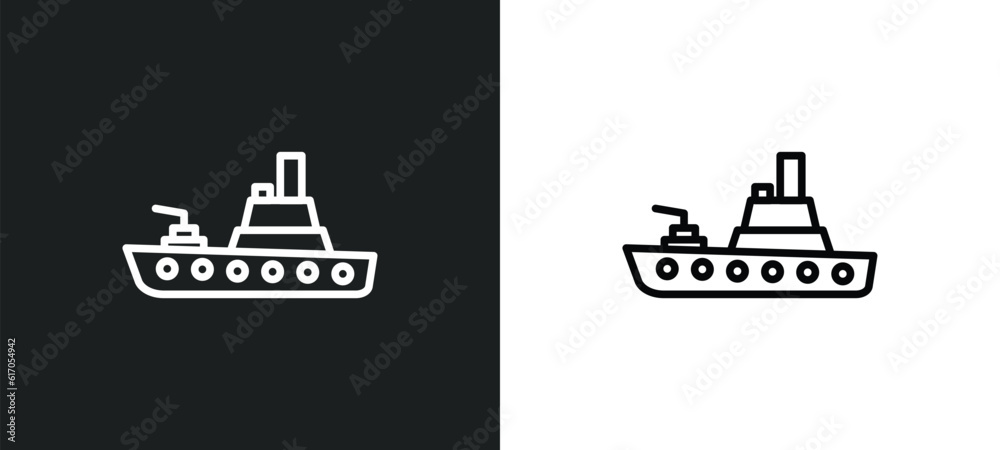 army boat line icon in white and black colors. army boat flat vector icon from army boat collection for web, mobile apps and ui.