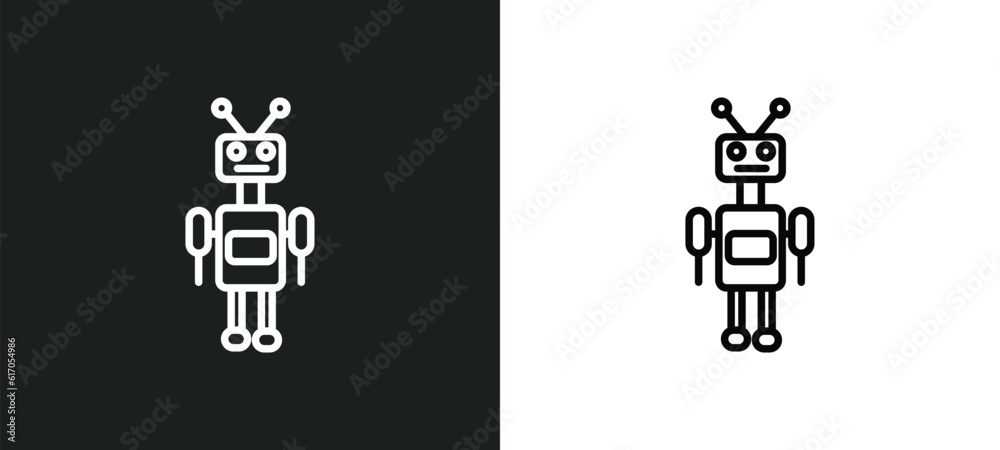 military robot hine line icon in white and black colors. military robot hine flat vector icon from military robot hine collection for web, mobile apps and ui.