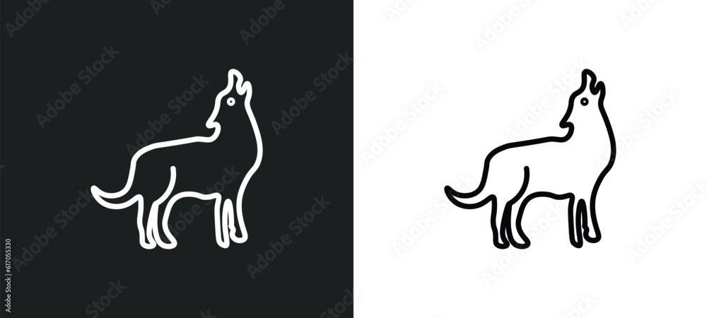 coyote line icon in white and black colors. coyote flat vector icon from coyote collection for web, mobile apps and ui.