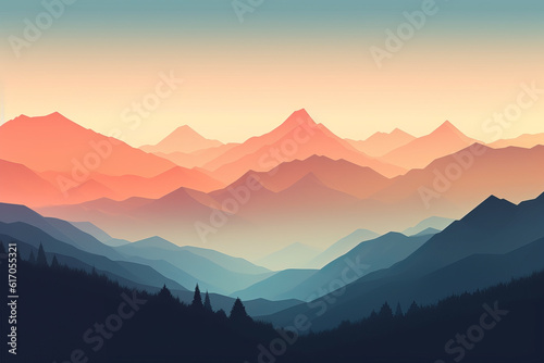 Minimalist Mountain Landscape with Subtle Color Gradient, Generative AI