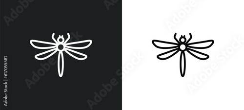 dragon fly line icon in white and black colors. dragon fly flat vector icon from dragon fly collection for web, mobile apps and ui.